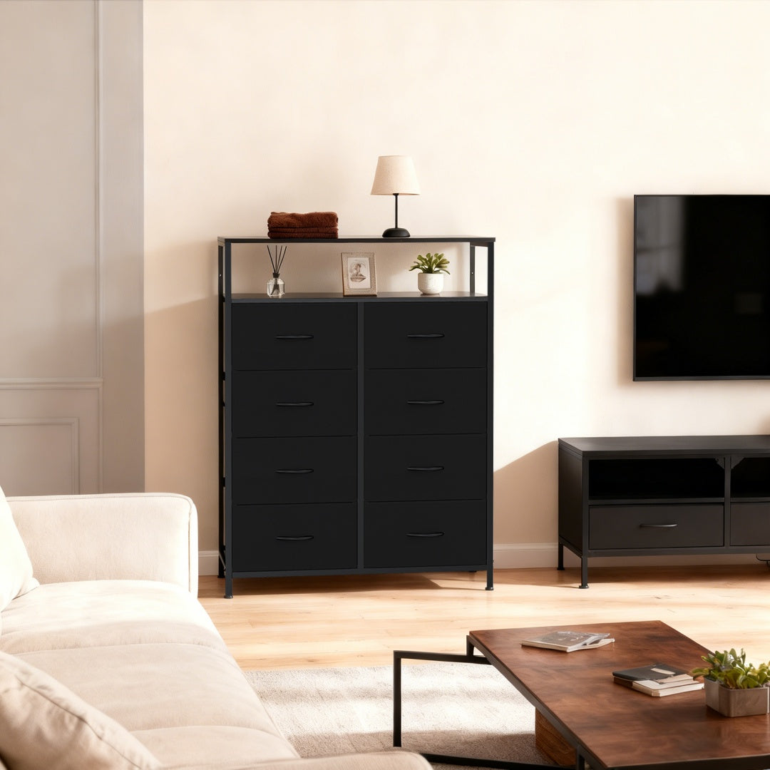 8-Drawer Fabric Dresser With Open Shelf, 45.9-inch Tall Storage Cabinet For Bedroom Closet Organization