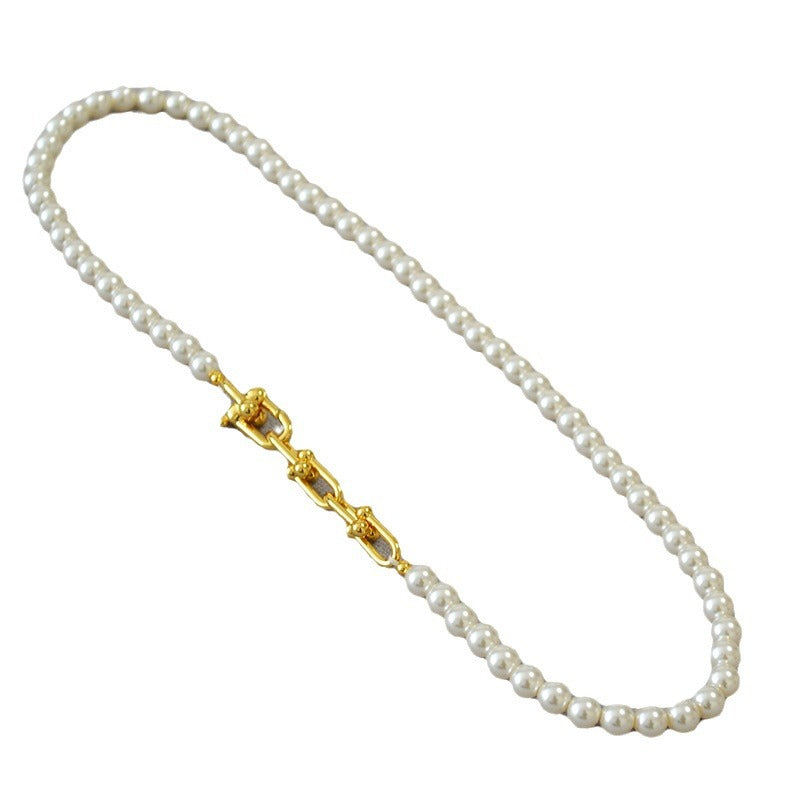 U-Clasp Artificial Pearl Design Elegant Collar Necklace For Women