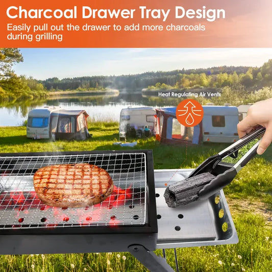 Foldable Charcoal BBQ Grill Stainless Steel Grill Net Easy Setup Portable Tabletop Barbecue Grill For Camping Picnic Outdoor Party Backyard