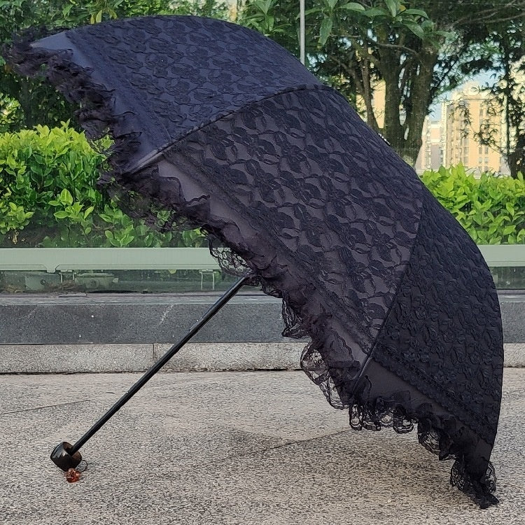 Sun Umbrella UV-proof Lace Black Glue Zero Transparent Three Folding Sun Umbrella
