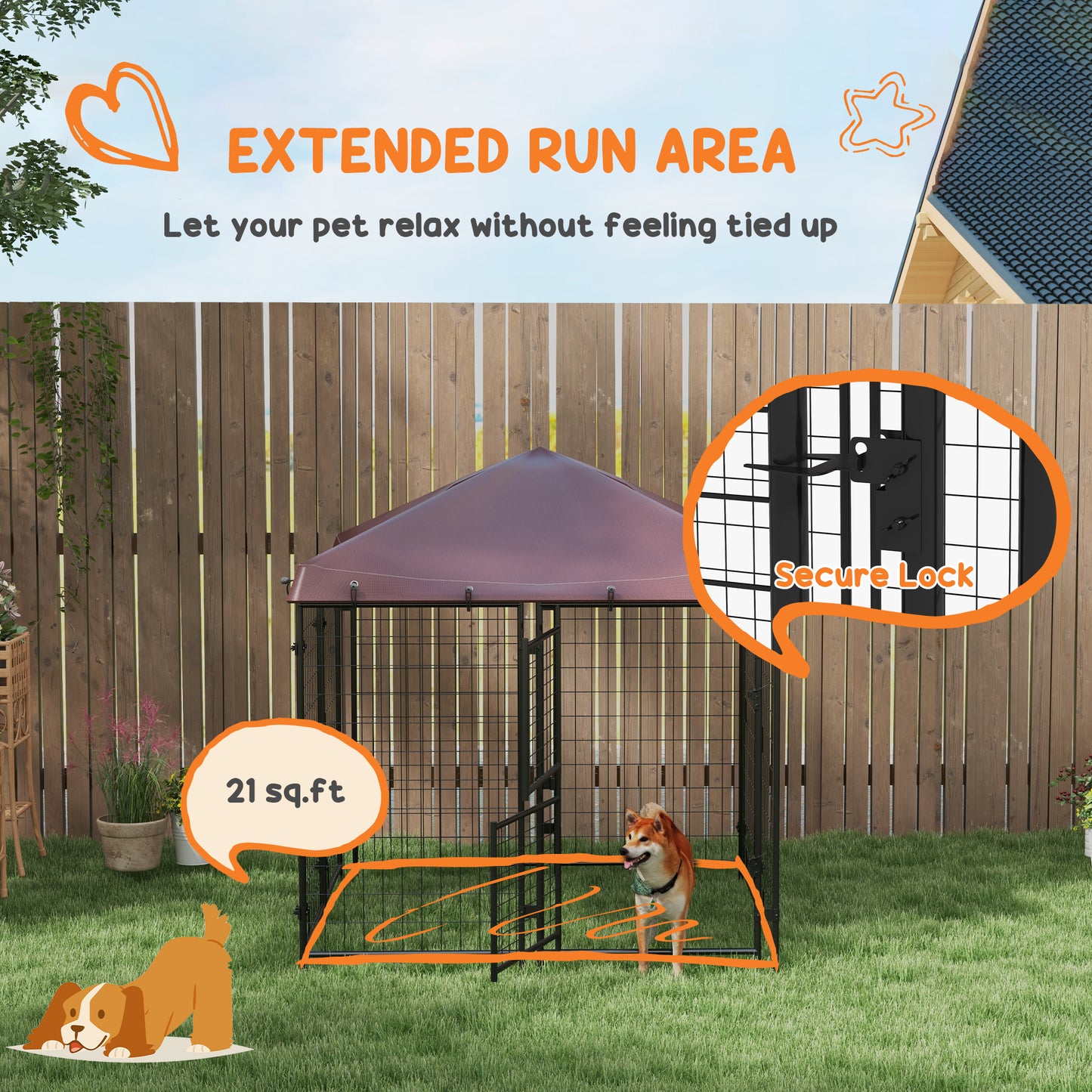 4.6' x 4.6' x 5' Dog Kennel Outdoor with Waterproof Canopy, Large Door