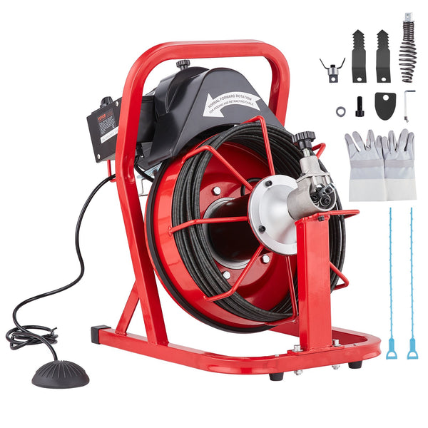Rohrreinigungsmaschine 15 M X 7,62 Mm, Automatische Rohrreinigungsspirale, Elektrische Rohrreinigungsmaschine Mit 4 Schneidern Und Luftaktiviertem Fußschalter Für 50,8 Mm Bis 101,6 Mm Rohre