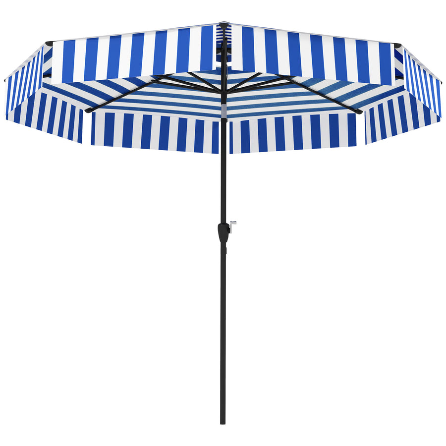 8.6FT Patio Umbrella, Outdoor Market Umbrella, 2-Tier Vented Patio Table Umbrella With Crank 8 Ribs, Tiltable Porch Umbrella For Garden Deck Poolside, Navy Blue
