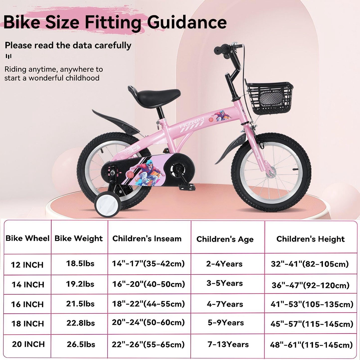 FKZNPJ 18 Inch Sporty Kids Bike With Training Wheels And Stand Adjustable Saddle Suitable For Boys And Girls Aged 5-10 Years Tall Height 45-57 Inches Available In A Variety Of Colors