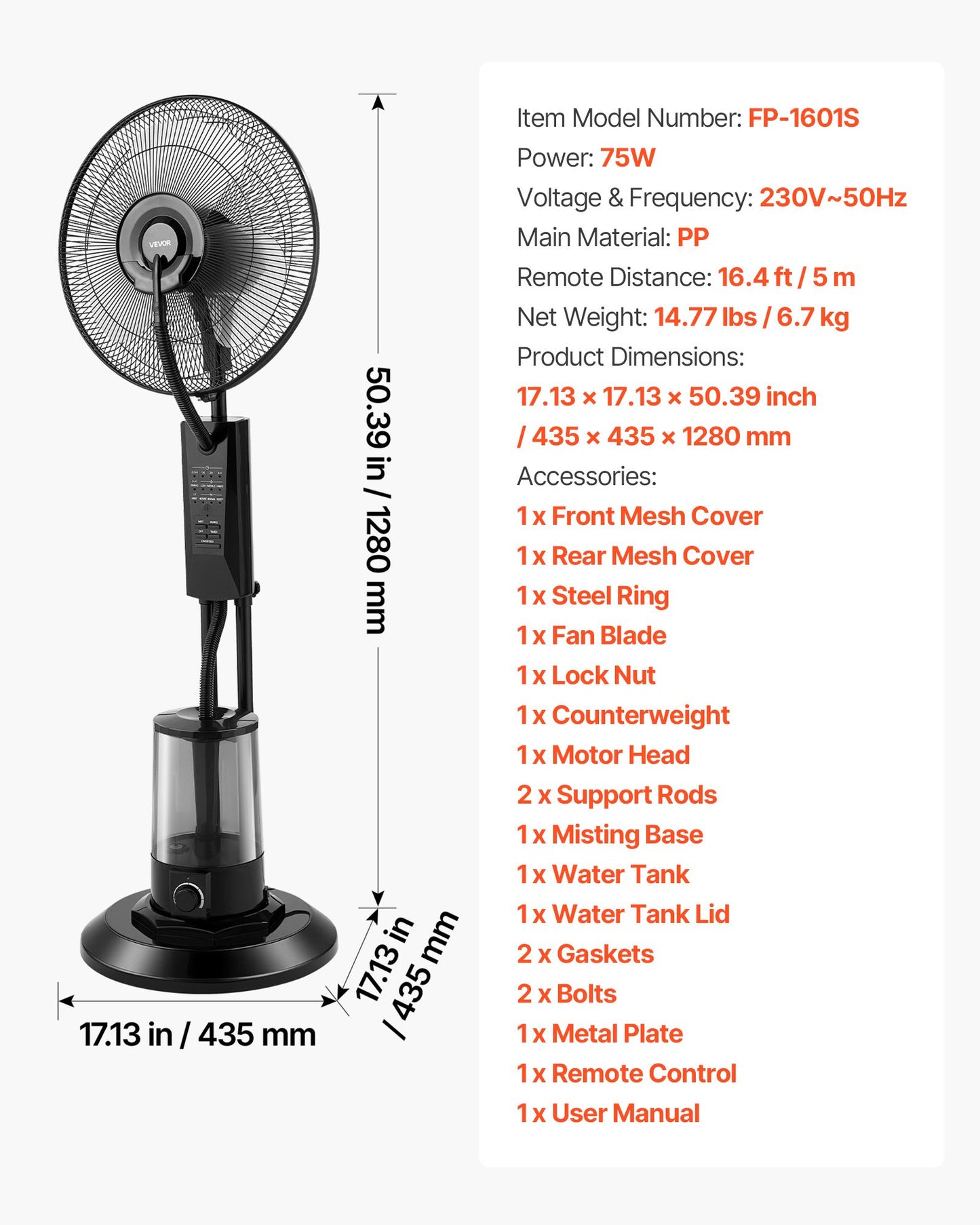 Misting Fan, 3 Wind Speeds Misting Standing Fan, Mister Cooling Fans With 0.79 Gal Water Tank, Remote & Panel Control, Water Cooling Fans For Indoor, Outdoor, Garage, Patio, Living Room, 3 Modes