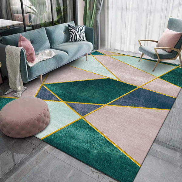 Green Contrast Color Gold Line Living Room Bedroom Bedside Carpet Floor Mat