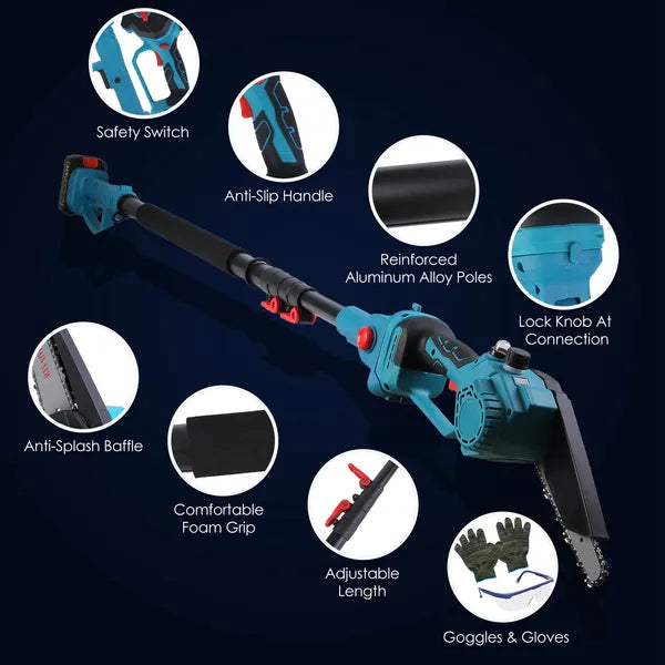 2-IN-1 Cordless Pole Saw And Mini Chainsaw With Extension Pole 21V Battery 6' Electric Brushless Pole Chainsaw With Digital Display Auto Oiler Safety Switch For Tree Trimming