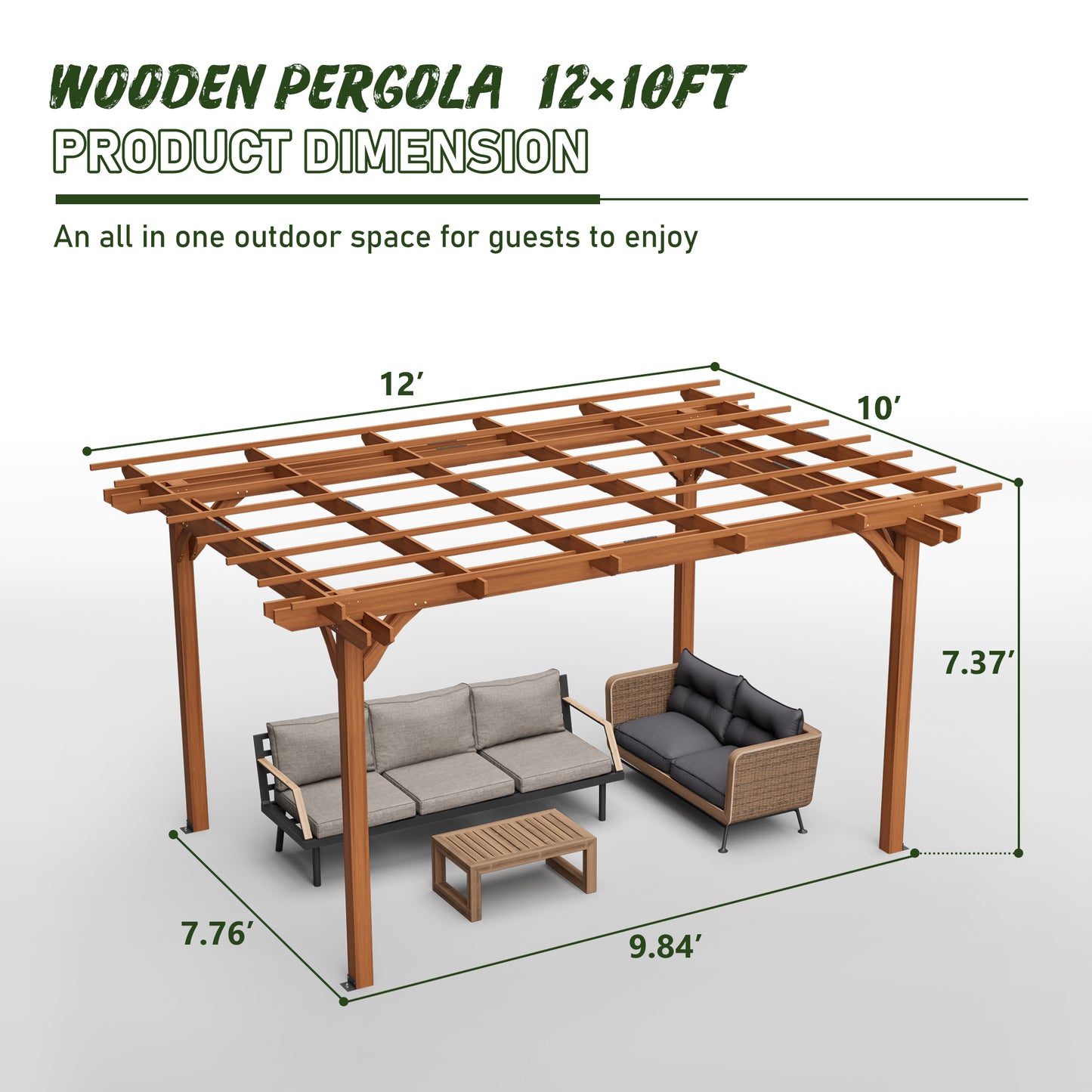 Outdoor Wood Pergola, Wooden Patio Pergola Gazebo For Climbing Plant Support, Garden,Brown