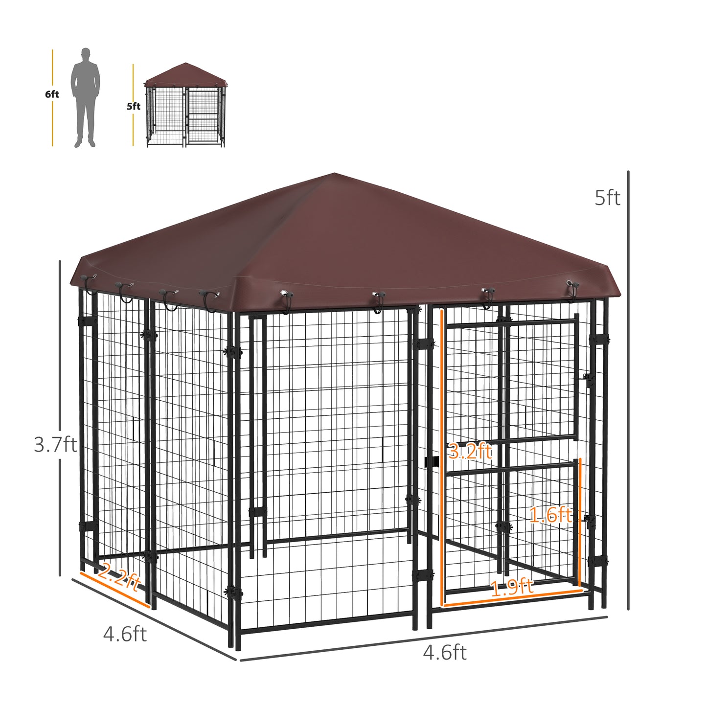 4.6' x 4.6' x 5' Dog Kennel Outdoor with Waterproof Canopy, Large Door