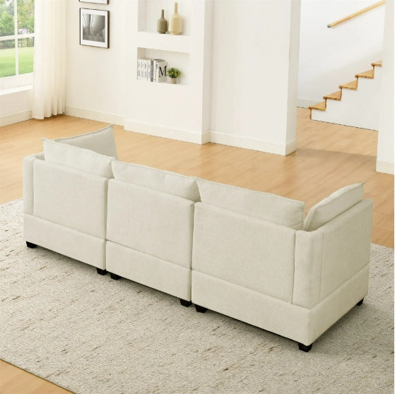 Comfy Cloud Couch Sectional 3 Seat Sofa With 2 Ottoman, Chenille Sofa Sleeper Deep Seat Sofa With Throw Pillows For Living Room Beige White