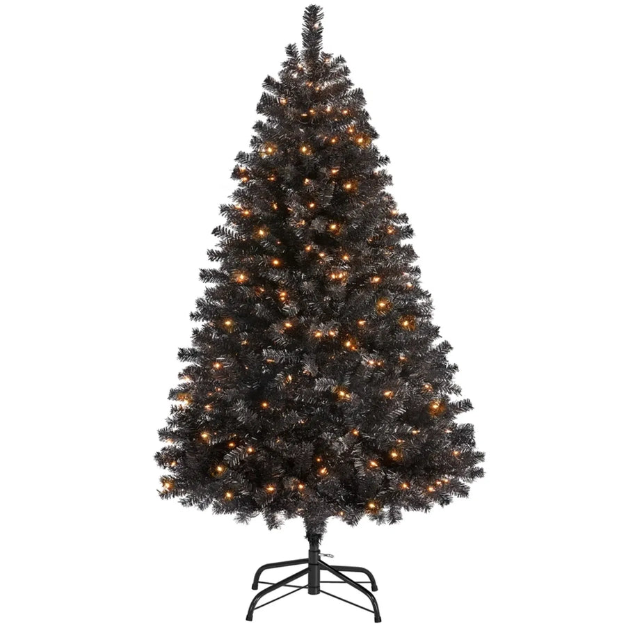 4.5Ft Pre Lit Fir Christmas Tree with Incandescent Warm Lights, Black