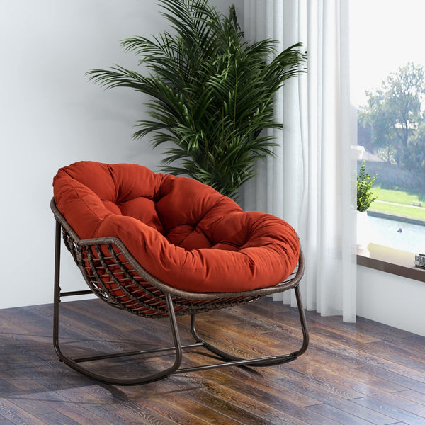Outdoor Rattan Rocking Chair With Padded Cushion For Porch & Living Room
