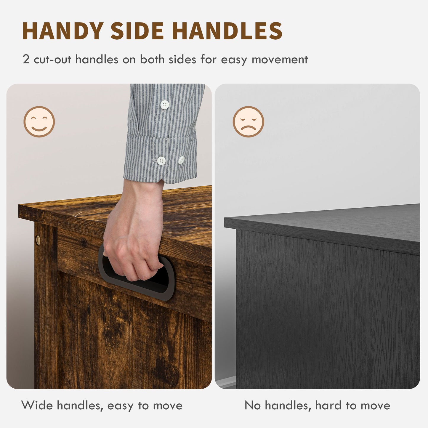 39.4" Storage Trunk w/ 2 Safety Hinges, Wooden Storage Bench w/ Side Handles, Storage Chest for Playroom, Rustic Brown