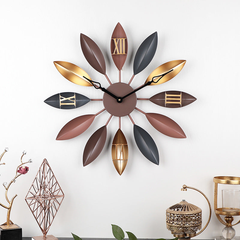 Iron Leaf Wall Clock Bar Decoration Creative Living Room