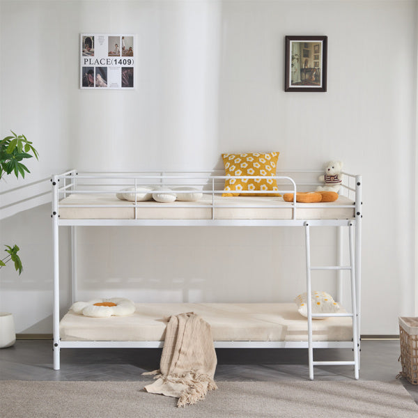 Twin Size Metal Bunk Bed For Kids Teens Adults, Heavy Duty Metal Bunk Bed With Ladder & Full-Length Guard Rail, White