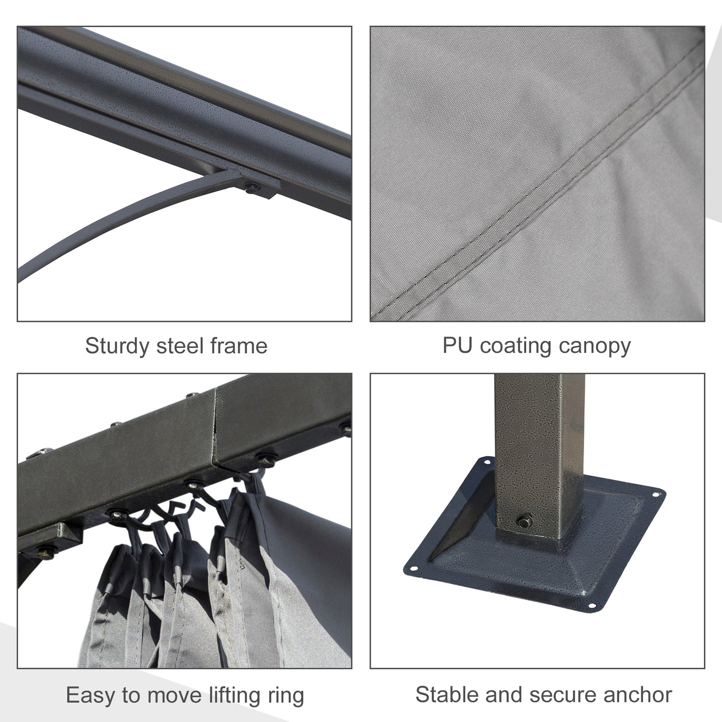 10' x 10' Outdoor Retractable Pergola Canopy, Metal Patio Shade Shelter for Backyard, Porch Party, Garden, Grill Gazebo, Gray