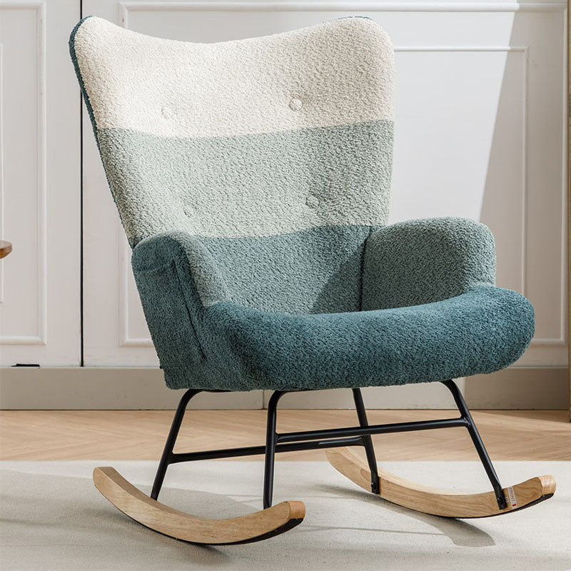 Modern Patchwork Accent Chair With Solid Wood Armrest And Feet,