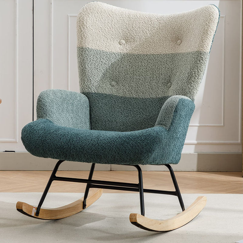 Modern Patchwork Accent Chair With Solid Wood Armrest And Feet,