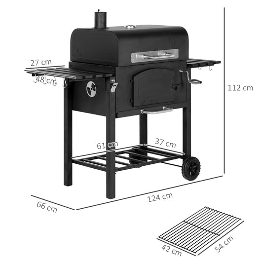 3-in-1 Charcoal BBQ, With Shelves - Black