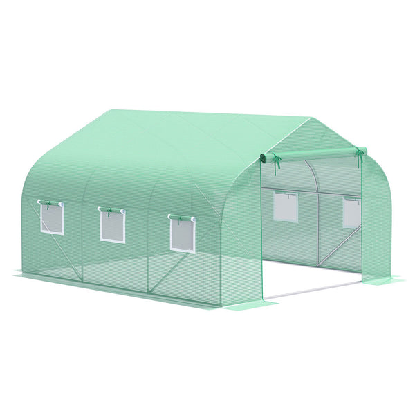 Gewächshaus 3,5 X 3 X 2 M Foliengewächshaus Mit Rollbar Reißverschlusstür 6 Netzfenster Stützstangen