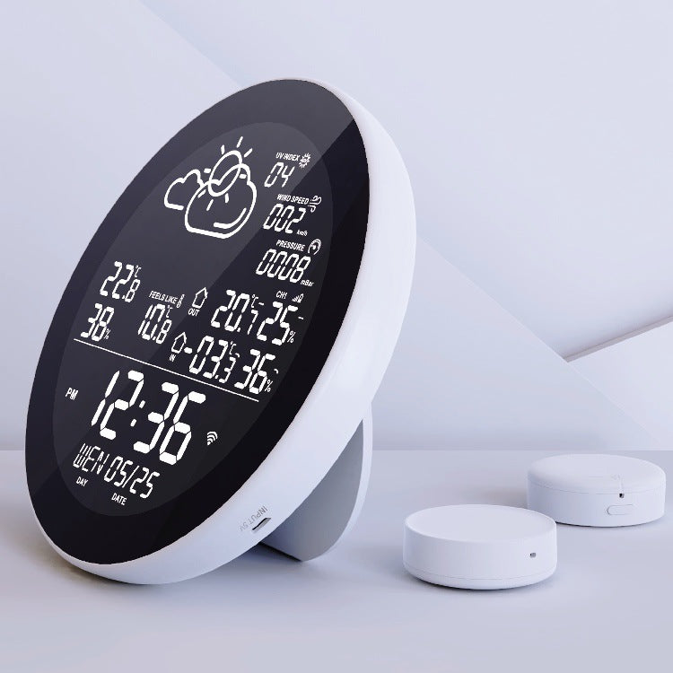 Digital Weather Clock Round Temperature Meter Indoor Hangable Weather Station