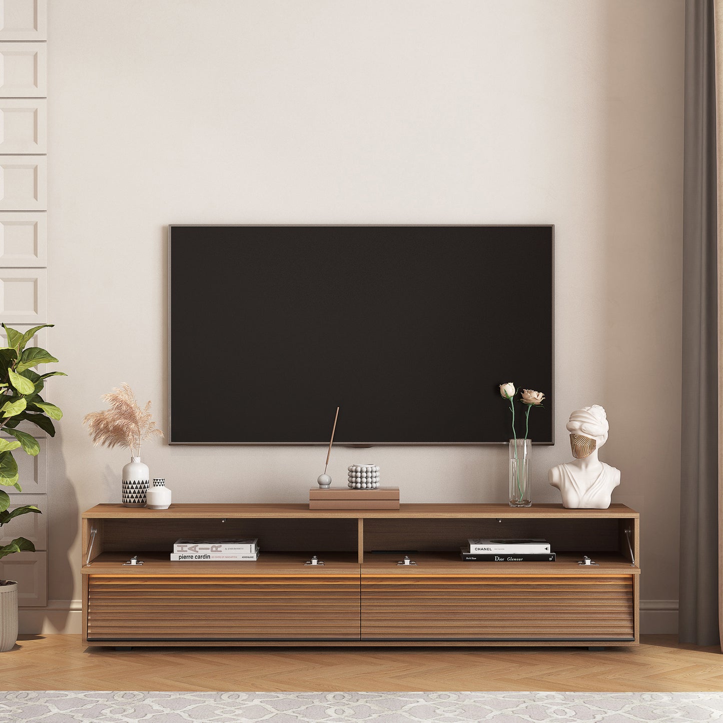 TV Stand With 16 Color LEDs, Modern TV Stand, Floating TV Cabinet Entertainment Center For 55 60 65 Inch TV,Wood