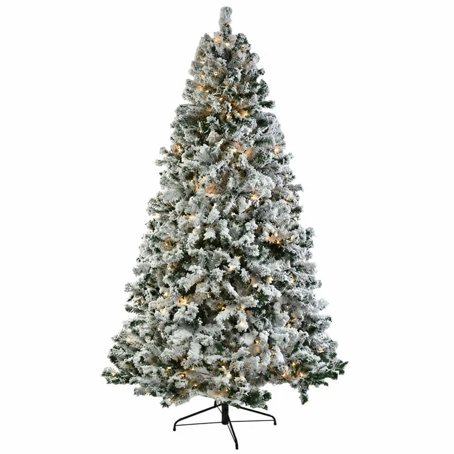 7 ft Pre-Lit Snow-Flocked Artificial Christmas Tree with 400 Warm and Cool White LED Lights, Remote Control and 1000 PVC Tips