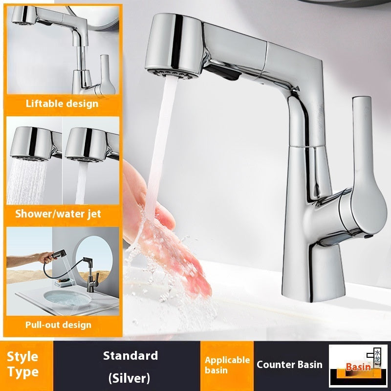 Washbasin Pull-out Faucet Lifting Bathroom Table Hot And Cold
