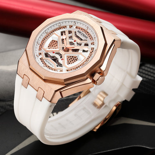 Trendy Hollow Mechanical Watch With Luminous Display And Water Resistance For Men