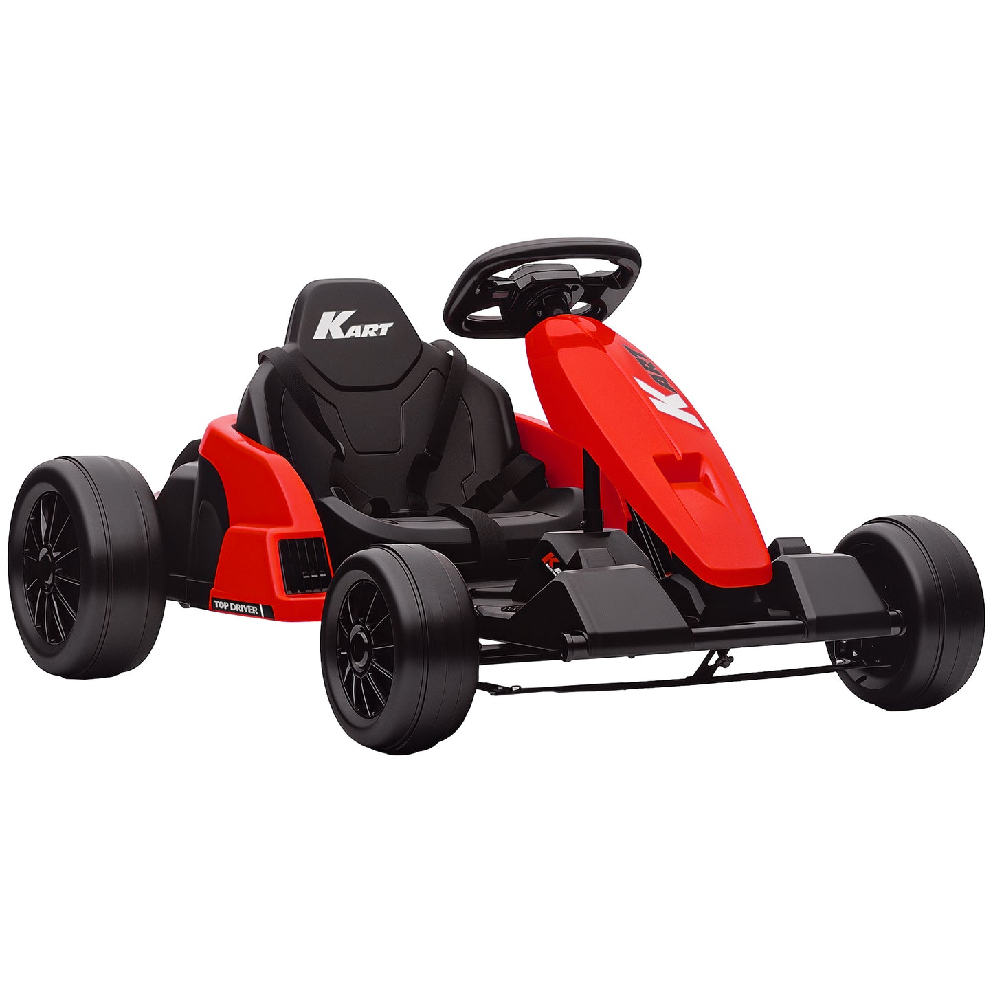 24V Electric Go Kart, Drift Kart With Adjustable Seat, Slow Start, 5-Point Harness, Music, Horn, For 6-12 Years, Red
