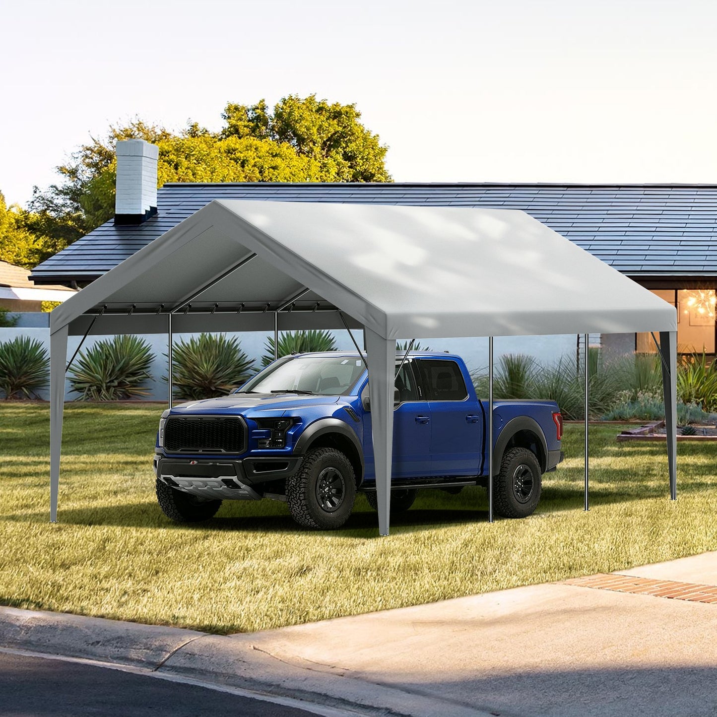 Carport Replacement Canopy Cover 12 X 20 Ft, Garage Top Tent Shelter Tarp Heavy-Duty Waterproof & UV Protected, Easy Installation With Ball Bungees,Grey Only Top Cover, Frame Not Include