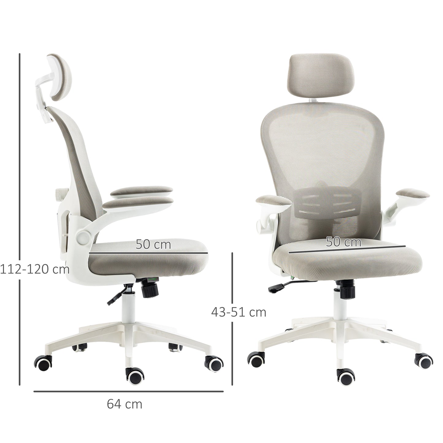 Vinsetto Multi-Adjustable Office Chair, With Lumbar Support, Headrest And Mesh Back - Grey