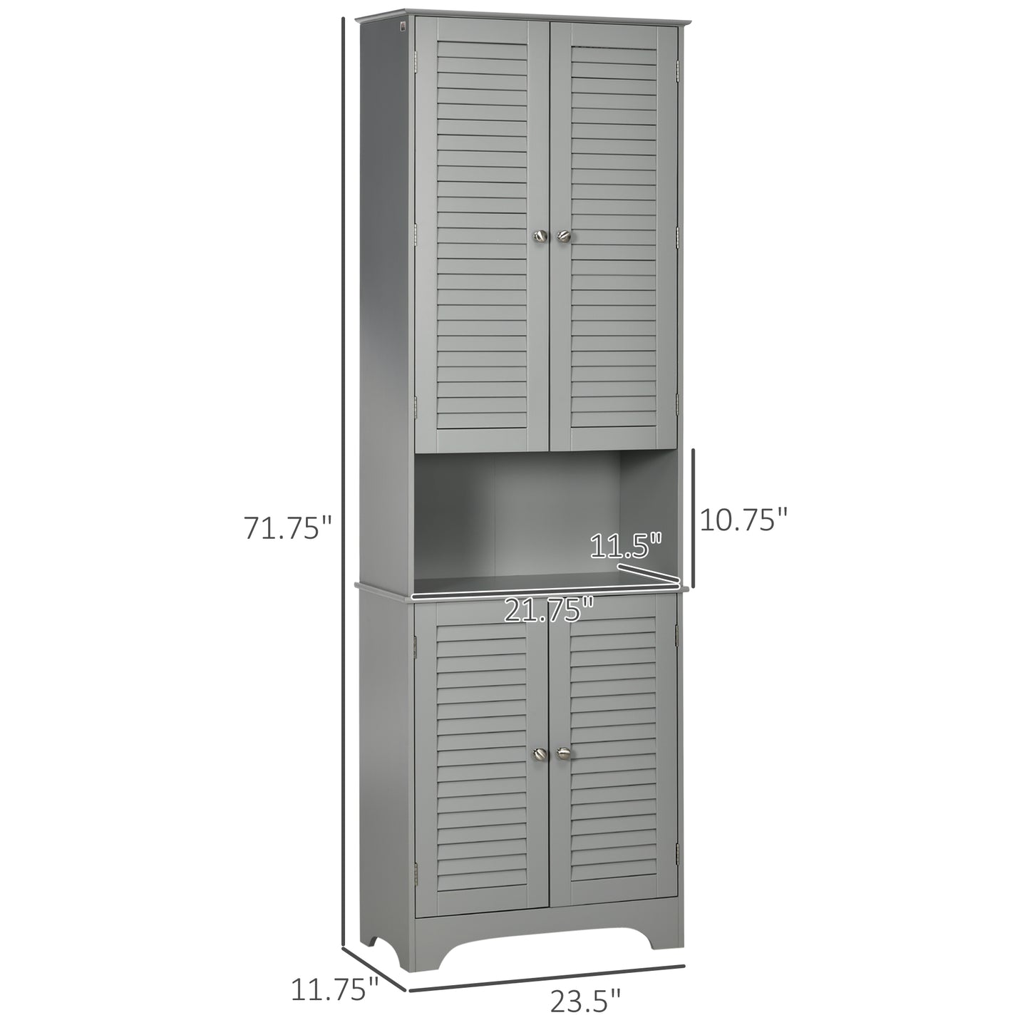 Tall Narrow Bathroom Storage Cabinet with Doors and Shelf Adjustability, Freestanding Linen Cabinet with 2 Cabinets and Countertop, Gray