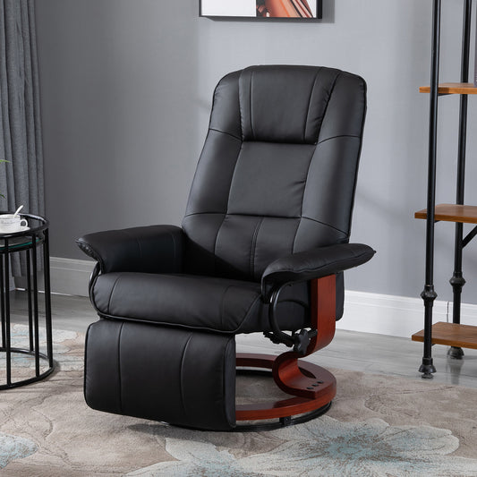 Living Room Relaxation Black Faux Leather Swivel Recliner With Adjustable Footrest