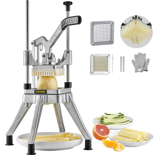 Kartoffelschneider Pommes Frites Schneider 0,64cm Frittenschneider Gemüseschneider Kommerzieller Zerkleinerer Obstschneidemaschine Mit 2 Ersatzklingen, Edelstahl Zerhacker Gemüseschneider