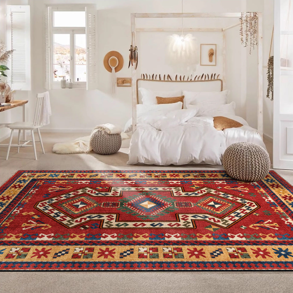 Retro Simple Geometric Pakistan Ethnic Style Red Living Room Bedroom Carpet