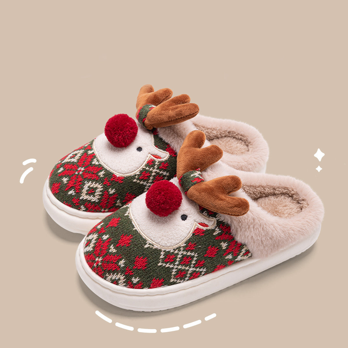 Lindas pantuflas navideñas de peluche de alce