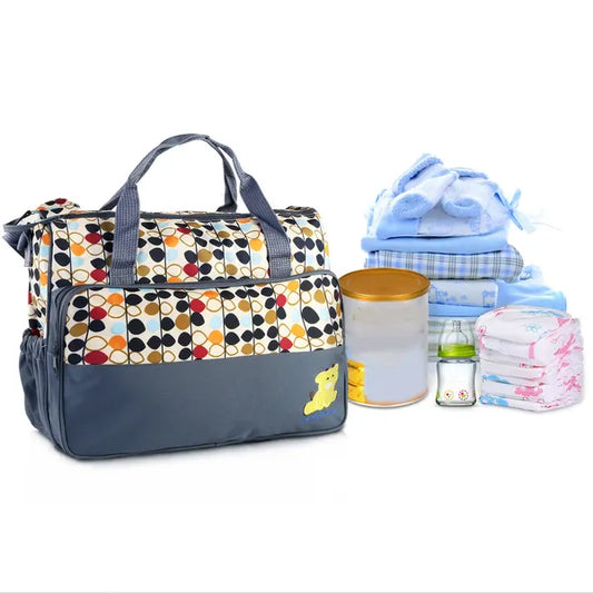 5PCS Baby Nappy Diaper Bags Set Mummy Diaper Shoulder Bags W/ Nappy Changing Pad Insulated Pockets Travel Tote Bags