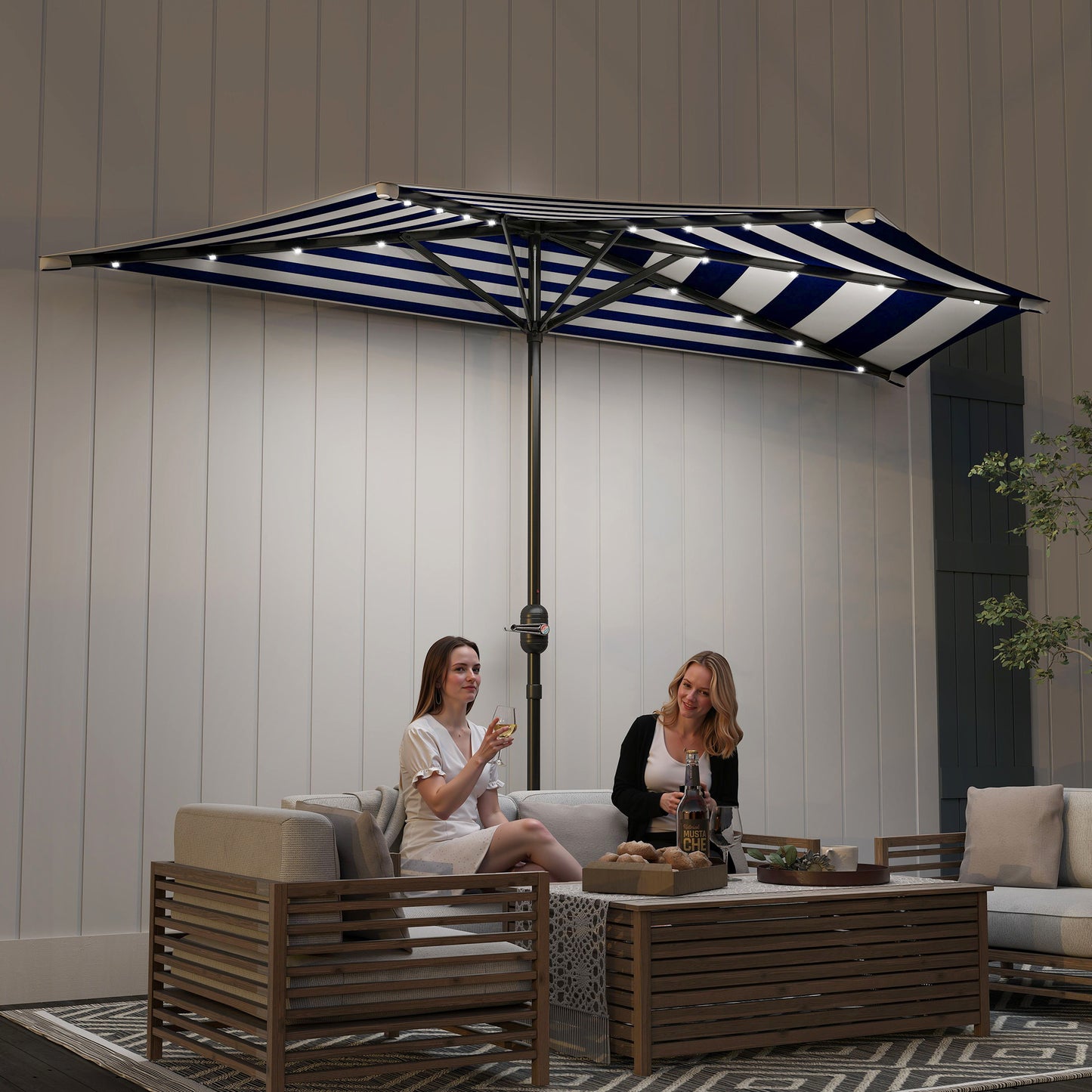 Half Umbrella Outdoor Patio Umbrella, Small Balcony Umbrella, Vented Half Patio Umbrella With Crank 8 Ribs, Porch Umbrella For Garden Deck Poolside, Navy Blue
