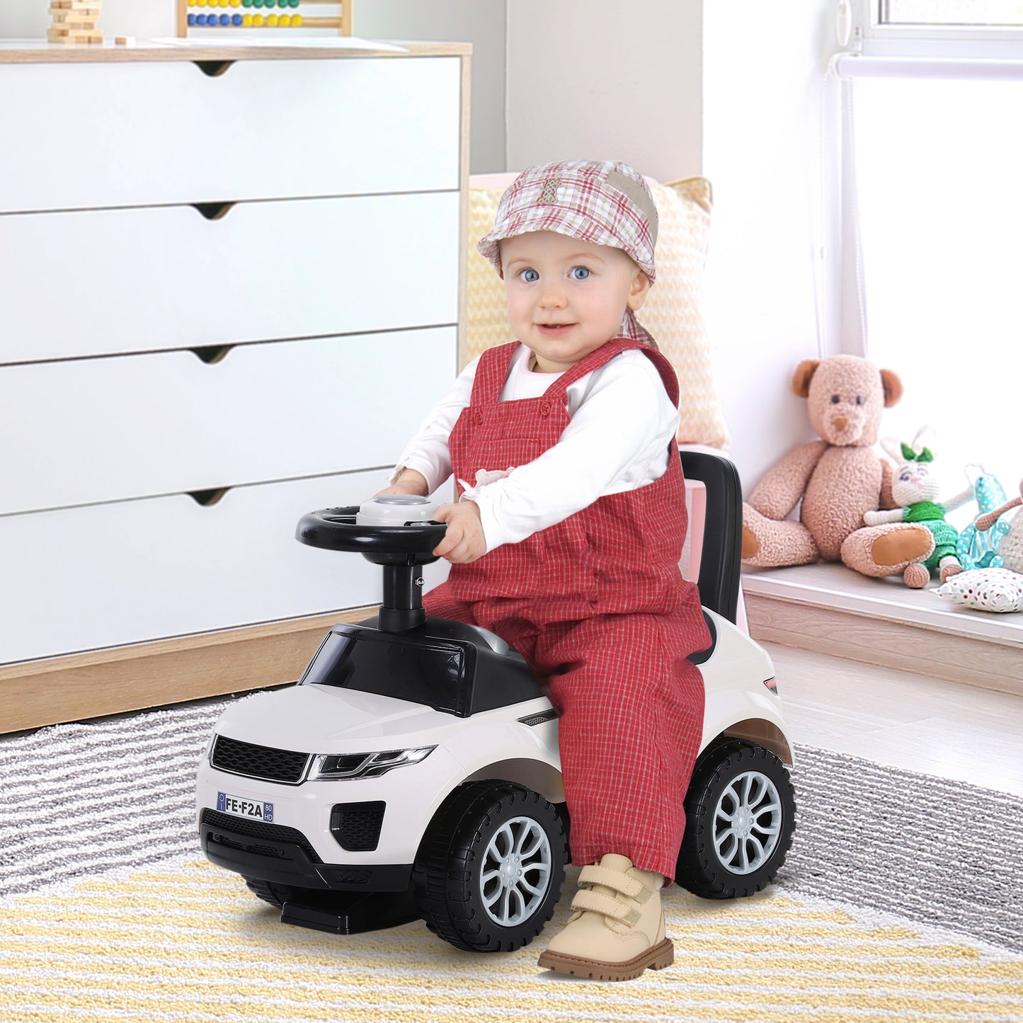 3-in-1 Ride On Car Foot To Floor Slider Toddler W/ Horn Steering Wheel NO POWER Manual Under Seat Storage Safe Design For 1-3 Year Old White