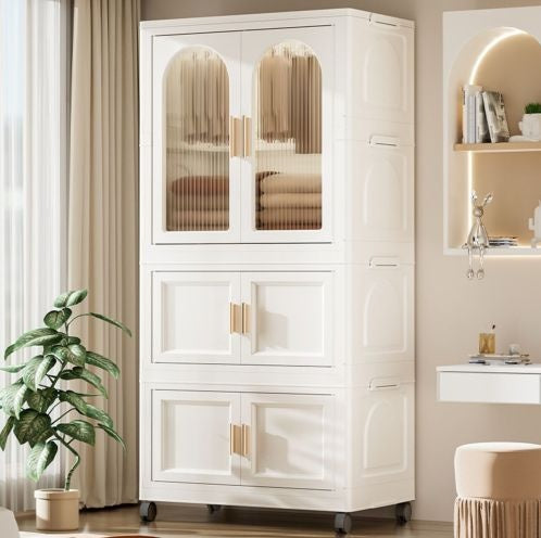 25.59 Side Wide Folding Wardrobe   25.59x15.75x57.09  With Magnetic Door Plastic Storage Cabinet With Wheels  One Layer Of Wardrobe X  Two Layers Of Folding BoxesX 10 Hangers