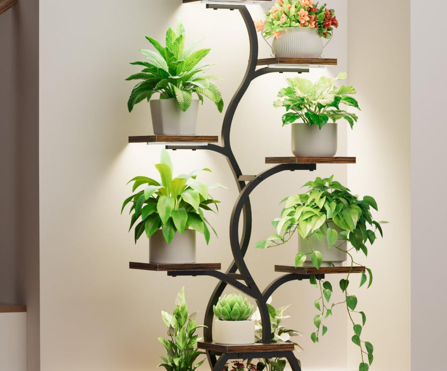 Metal Ironwood Indoor Plant Stand With Grow Lightsperfect For Indoor Gardening