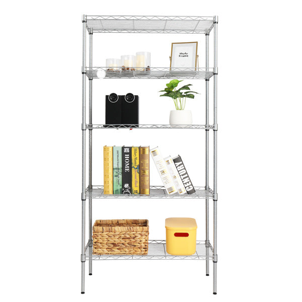 Carbon Steel Rectangular Metal 5-layer Storage Rack - Silver Gray