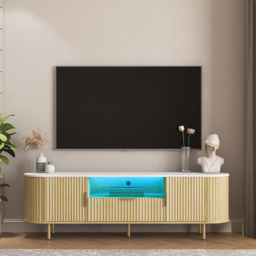 Lving Room Floor-standing TV Cabinet With 16 Color LEDs, Entertainment Center With Storage Doors, TV Console Media Cabinet,  Living Room