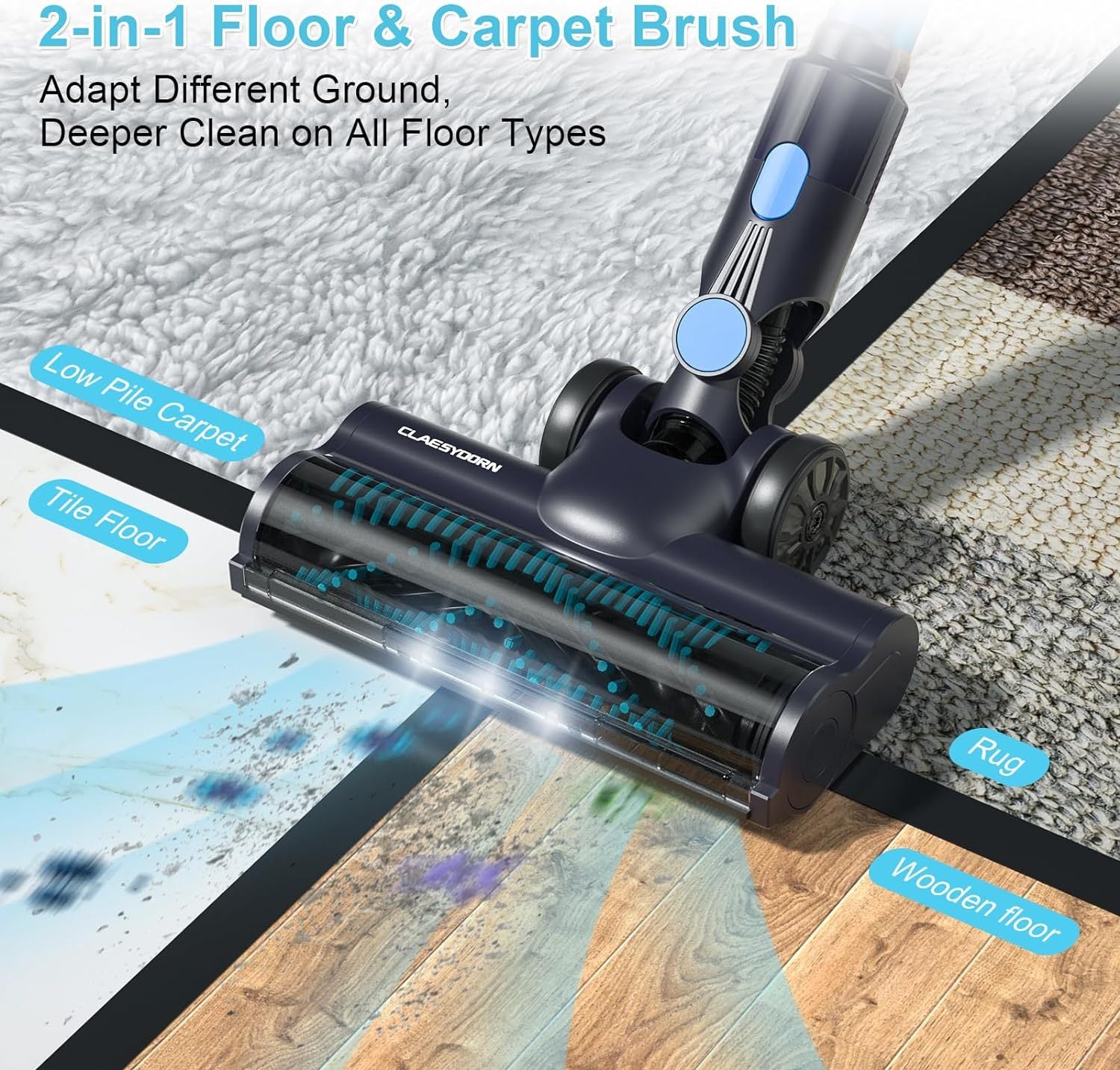 Cordless Vacuum Cleaner, 250W Powerful Lightweight Stick Vacuum 6-in-1Up to 45mins Runtime with 2000mAh Battery, Rechargeable Handheld Vacuum Cleaner for Hard Floor Pet Hair Home Car