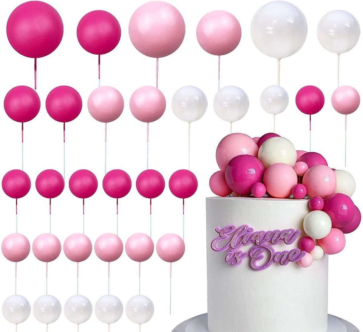 32 Pcsset Colorful Foam Ball Birthday Cake Decoration Multi-style Plug-in