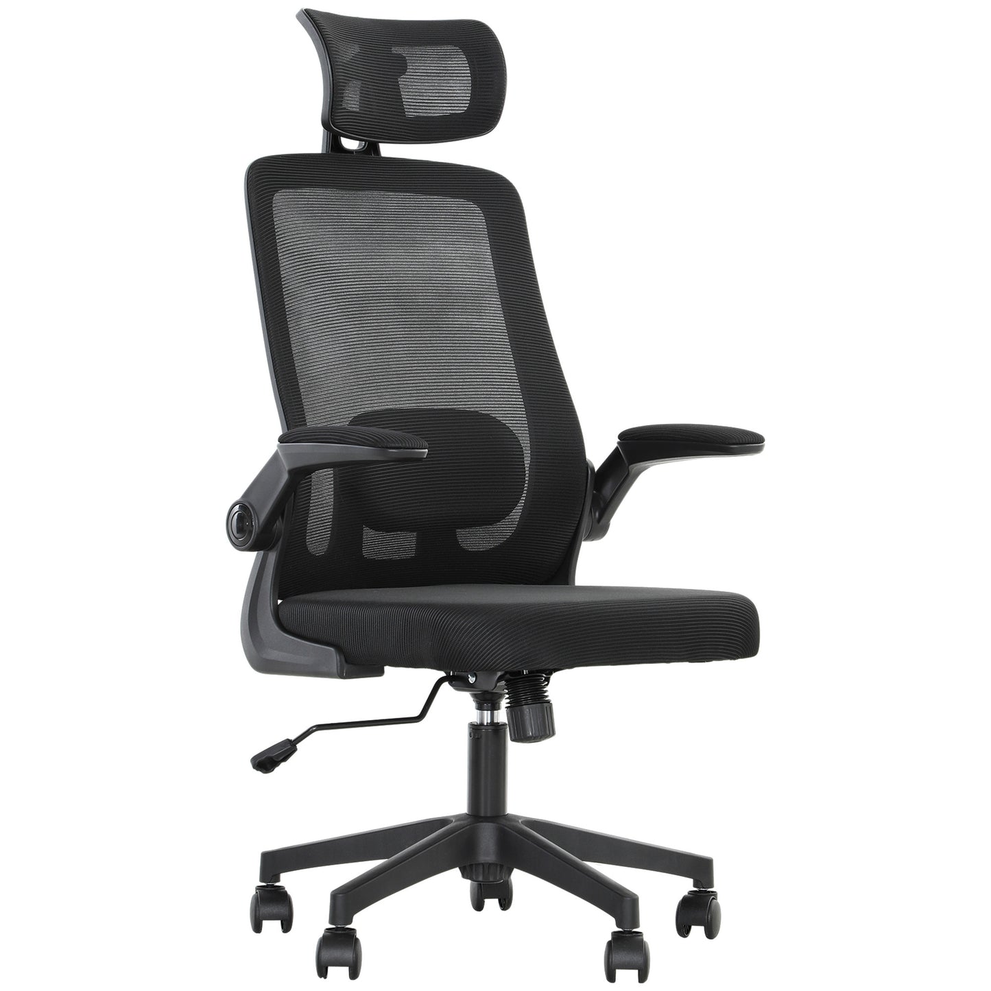 Mesh Office Chair, Ergonomic Desk Chair With Flip-up Armrest, Rotatable Headrest, Adjustable Lumbar Support, Black