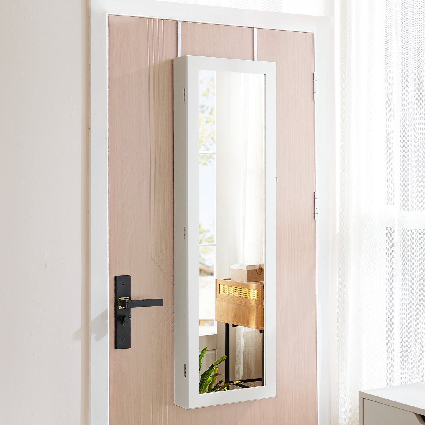 Wall-door Mounted Jewelry Wardrobe Large Capacity Mirror And LED Light Lockable Organizer