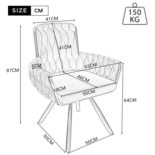 Velvet Dining Chair, Armchair, Single Luxurious Living Room And Bedroom Swivel Chair, Leisure Swivel Chair With Four Metal Support Legs, Gray