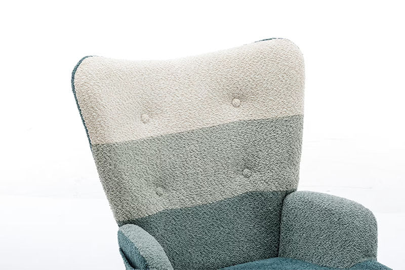 Modern Patchwork Accent Chair With Solid Wood Armrest And Feet,